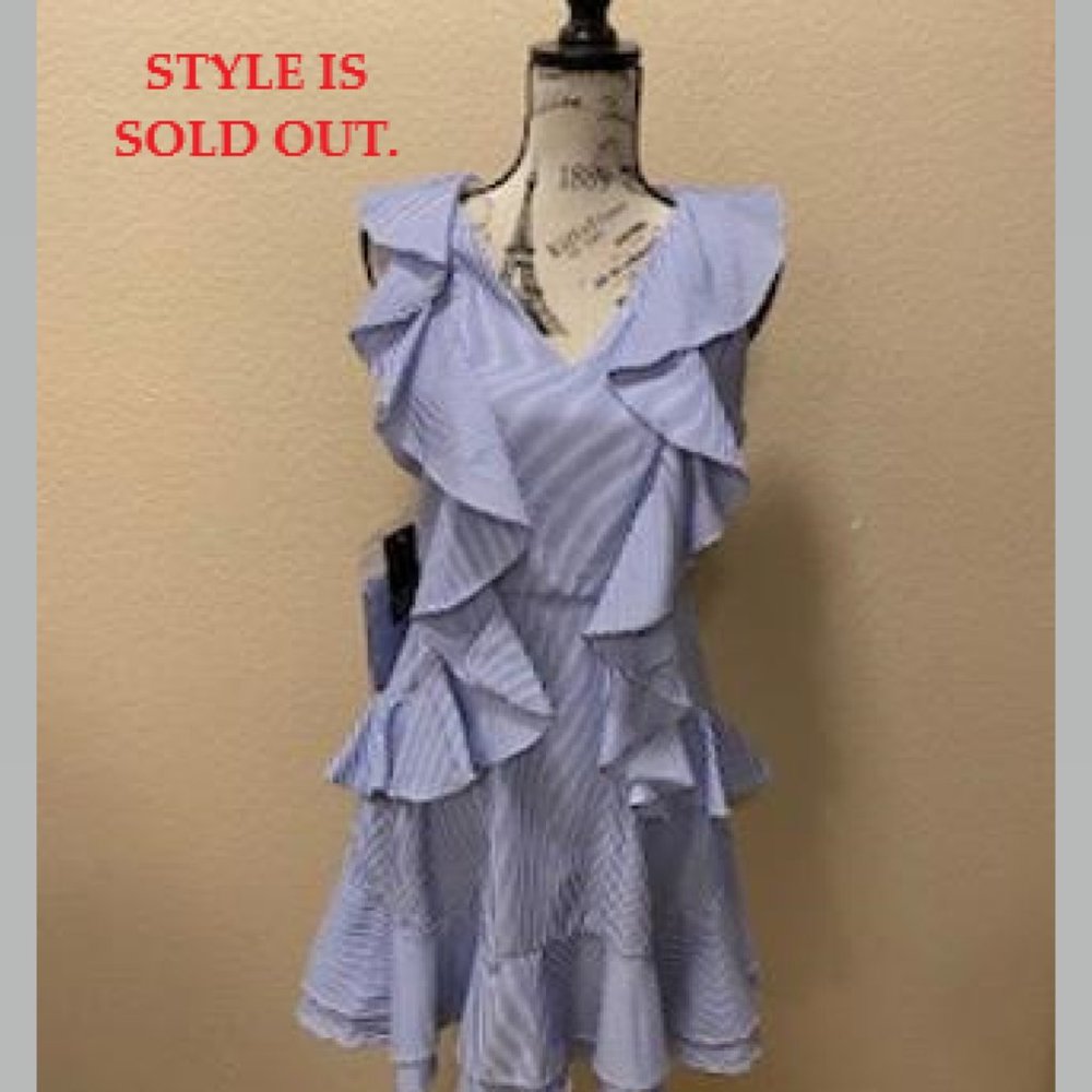 ALPHA & OMEGA NAVY/WHITE STRIPED RUFFLE DRESS L